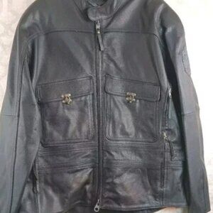 Harley Davidson Leather Jacket Mens Large Black Heavy Thick Motorcycle